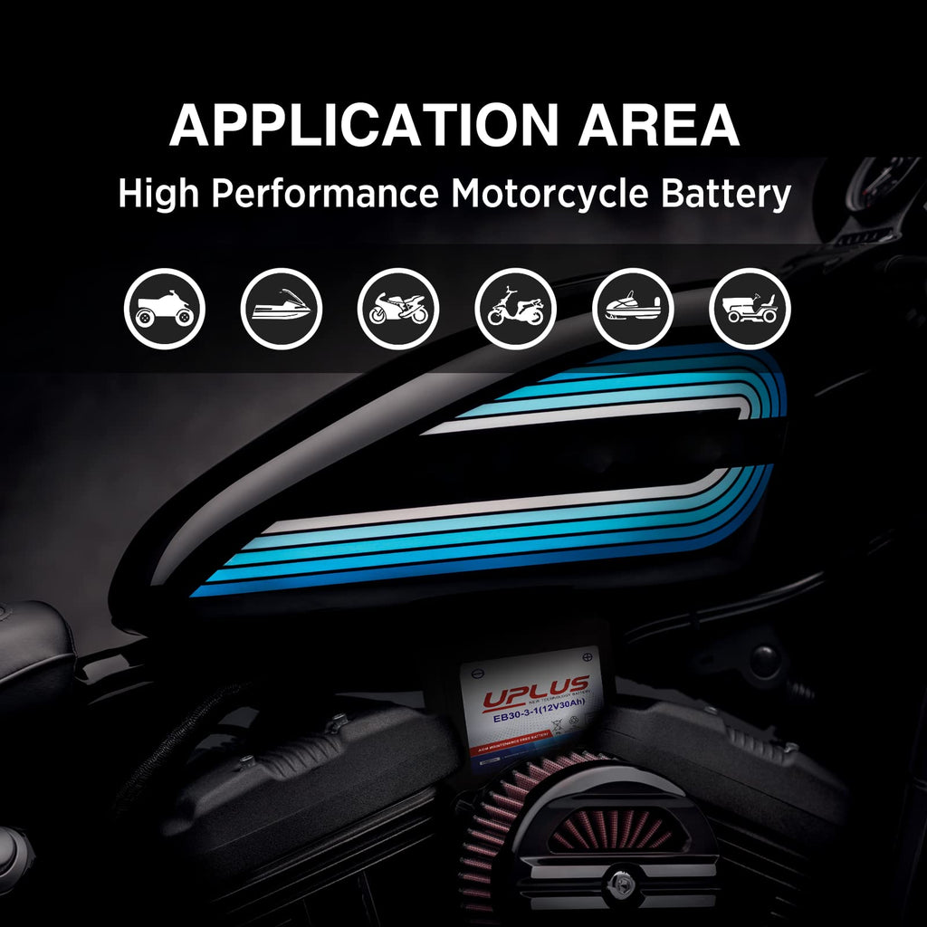 UPLUS YTX30L-BS Motorcycle Battery, YIX30L-BS Replacement Maintenance Free & High Performance, EB30-3-1 AGM Batteries ETX30L UTV Snowmobile ATV