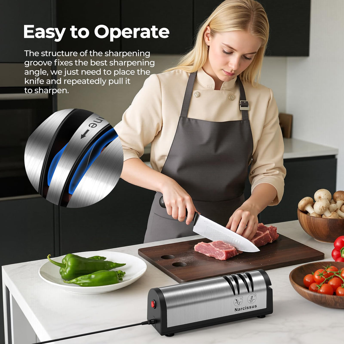 Knife Sharpener, Professional 2 Stage Electric Knife Sharpener for Quick Sharpening & Polishing, with Scissors Sharpener and Metal Dust Collection