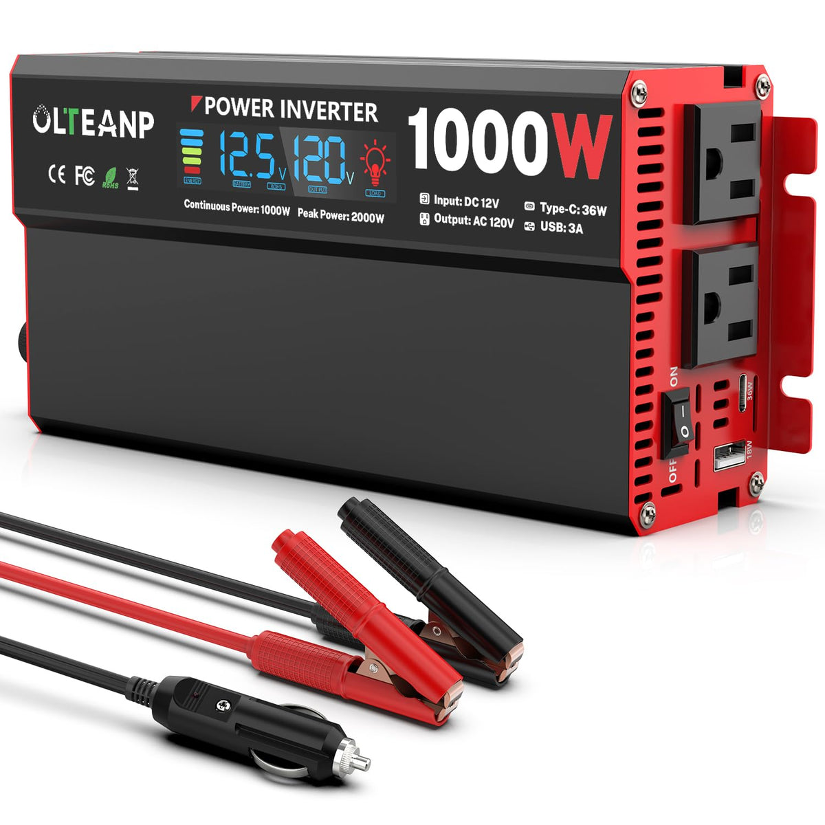 1000W Power Inverter 12V DC to 110V/120V AC Car Converter for Vehicles