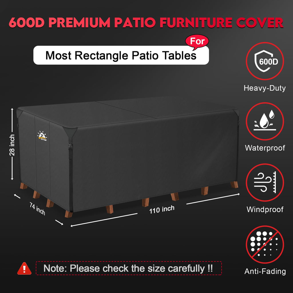 Patio Furniture Cover Rectangle - 110 Inch Outdoor Table Cover Waterproof & Heavy Duty, Large 600D Lawn Furniture Sofa Set Covers for Outside Dining
