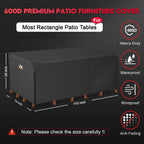 Patio Furniture Cover Rectangle - 110 Inch Outdoor Table Cover Waterproof & Heavy Duty, Large 600D Lawn Furniture Sofa Set Covers for Outside Dining