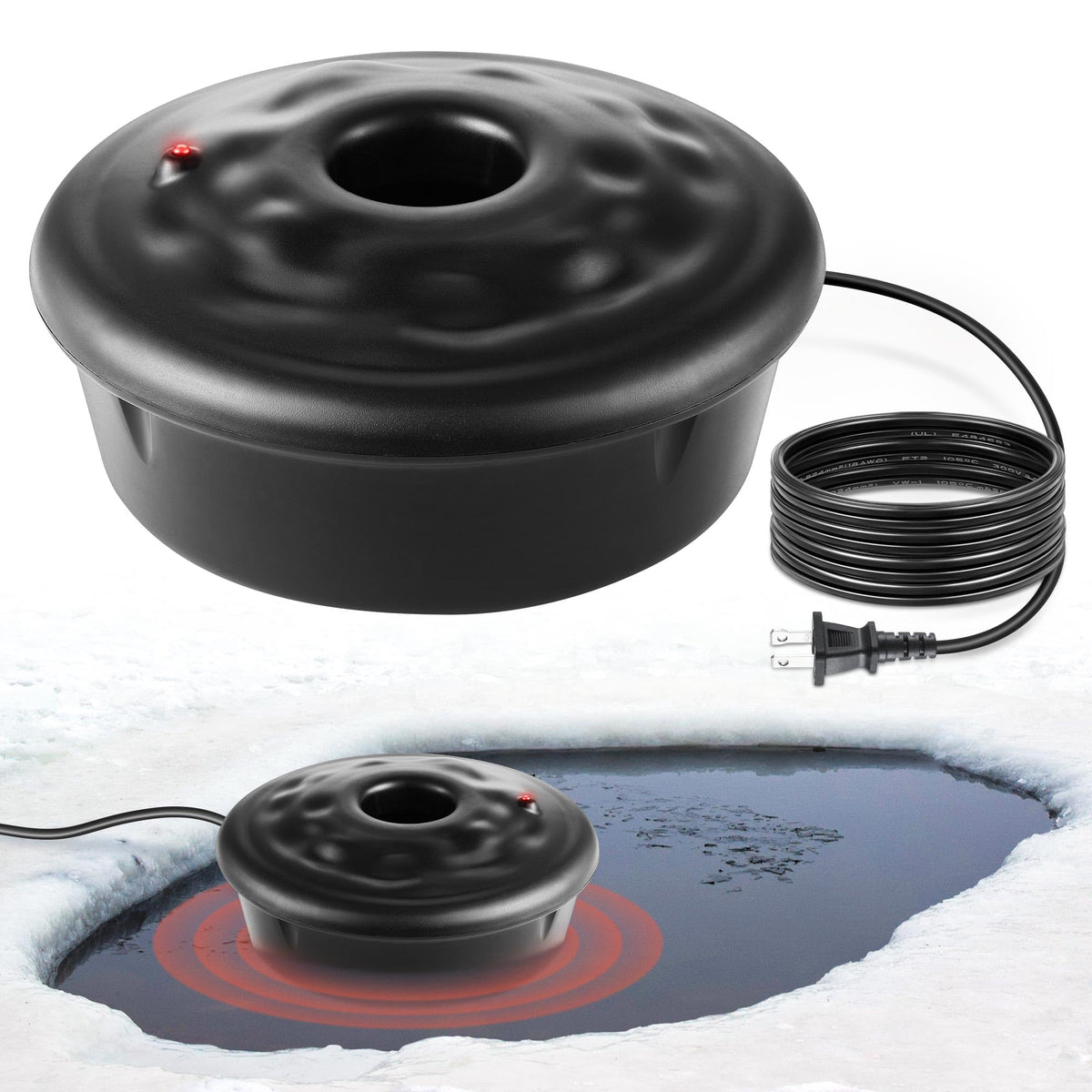 Dreyoo Floating Pond Heater, 100W Pond Deicer with 9.84 FT Cord, Thermostatically Control and Anti Sinking Ponds Heater for Outdoor Ponds with Fish