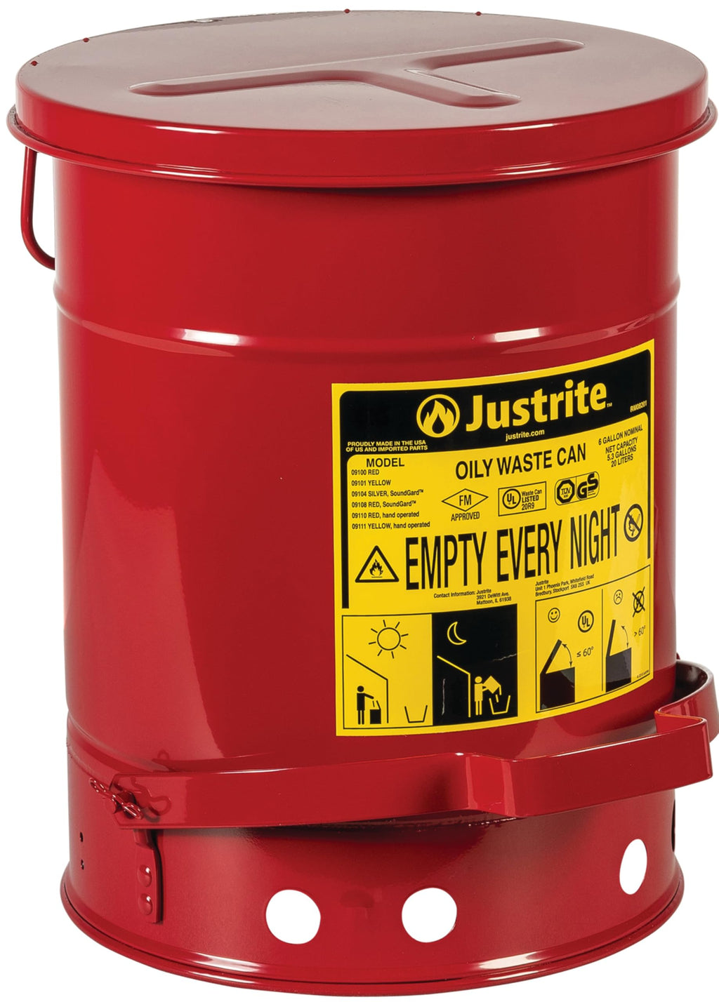 Justrite 6 Gallon Galvanized Steel Oily Waste Can