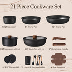 CAROTE 21pcs Pots and Pans Set Non Stick, Detachable Handle Cookware, Black