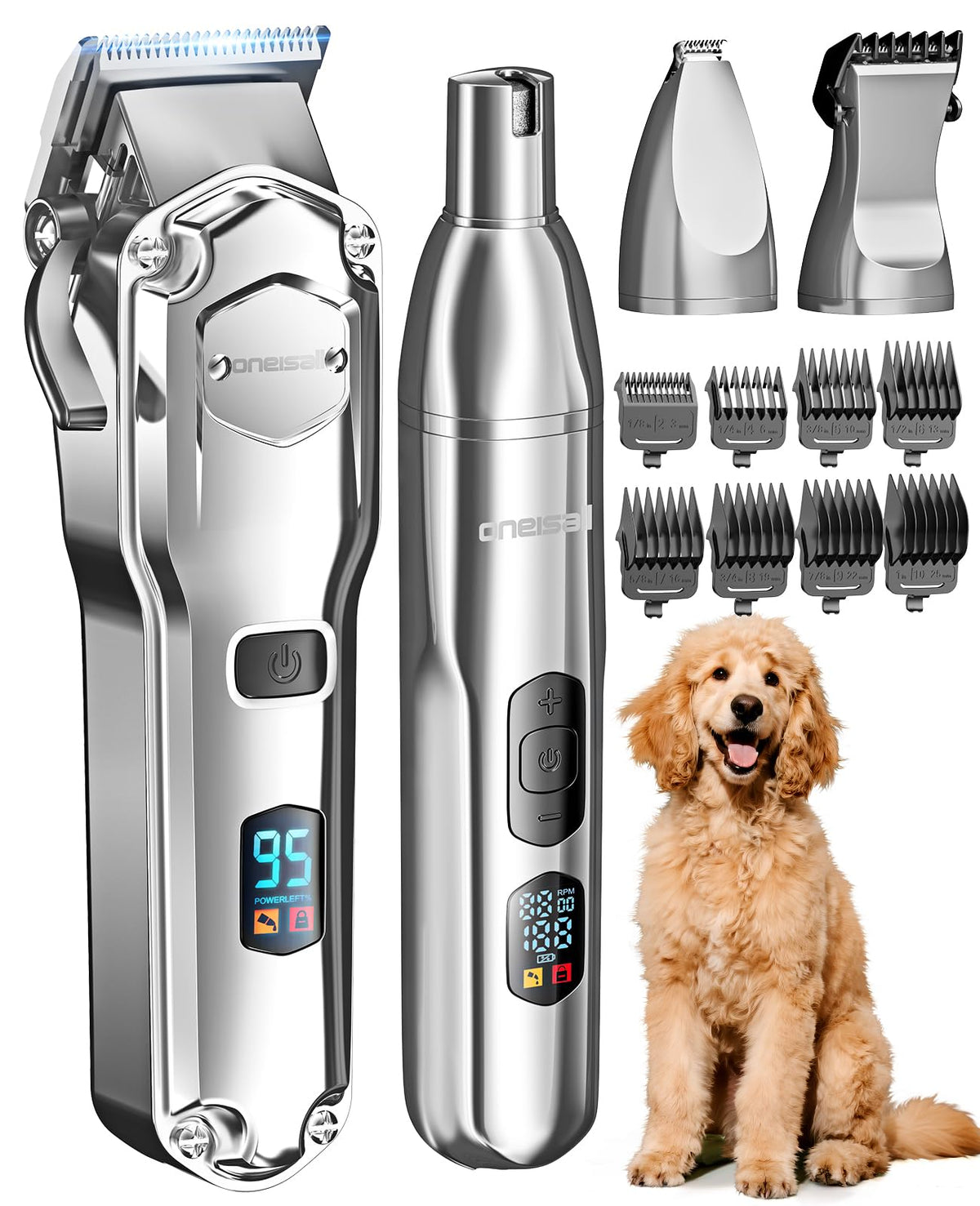 oneisall Dog Clippers for Grooming Thick/Matted Hair, 4-in-1 Grooming Kit