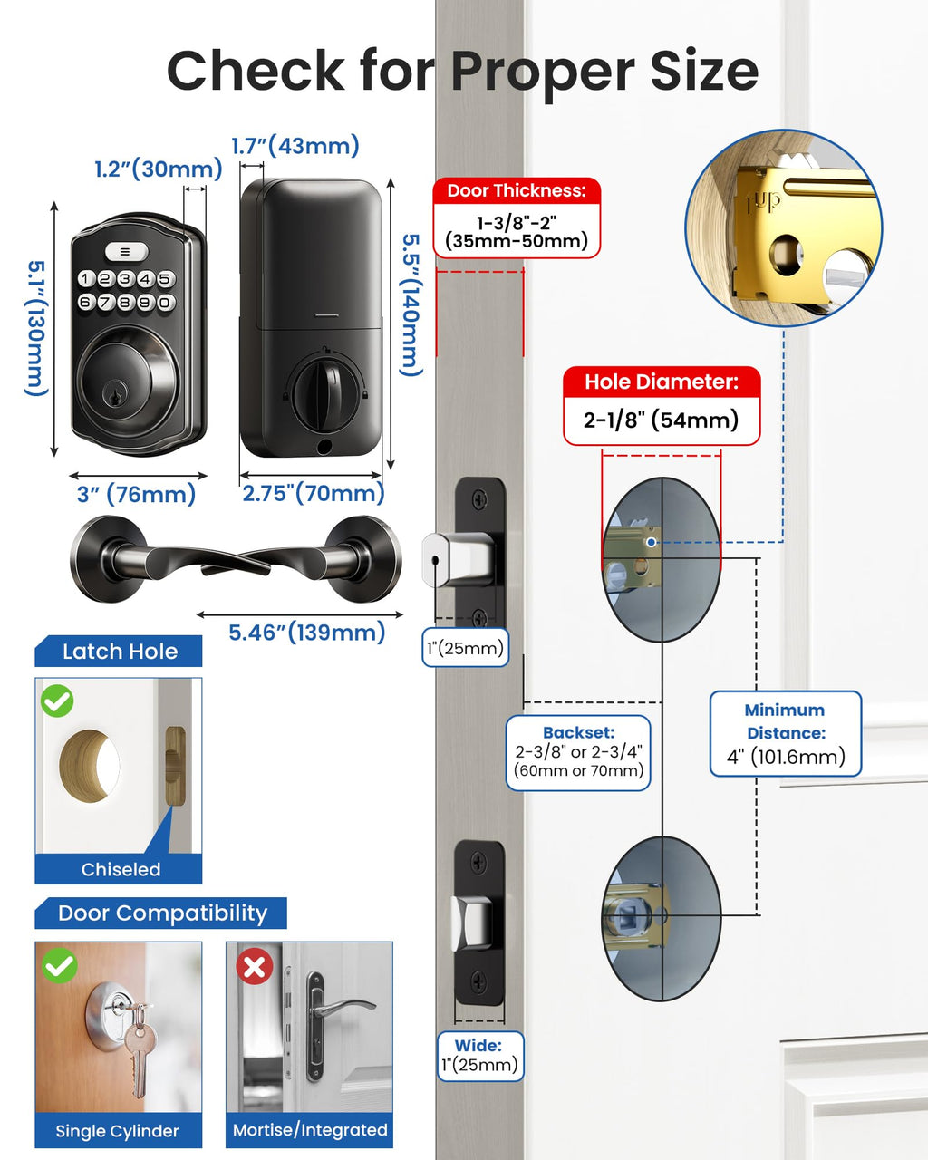 Veise KS01B Keypad Door Lock with 2 Lever Handles Set, Matte Black