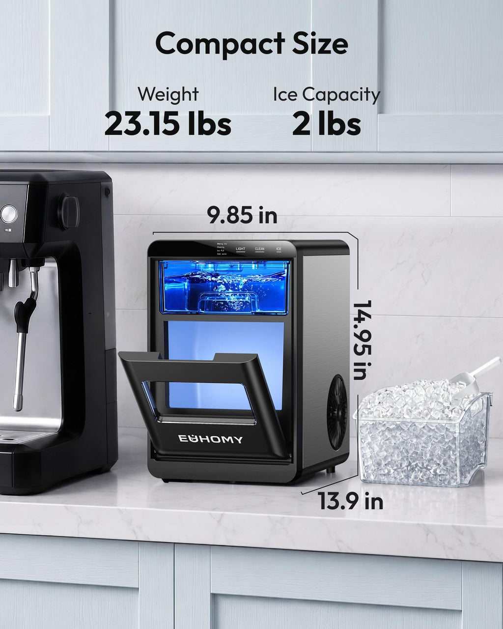 EUHOMY Nugget Ice Maker Countertop, 44lbs/24H, Ready in 7-10Mins, Black