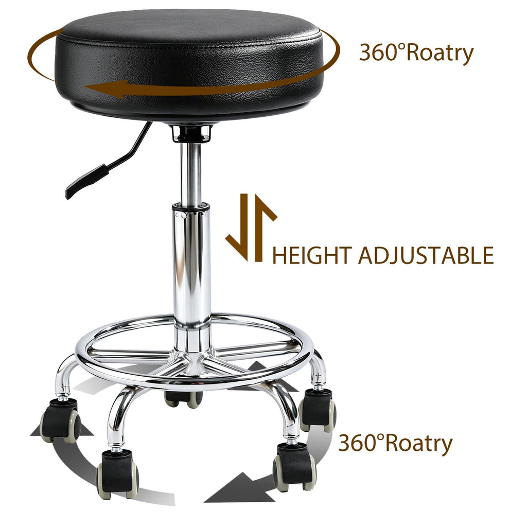 500lbs Heavy-Duty Adjustable Rolling Stool with Wheels & Foot pedal ring