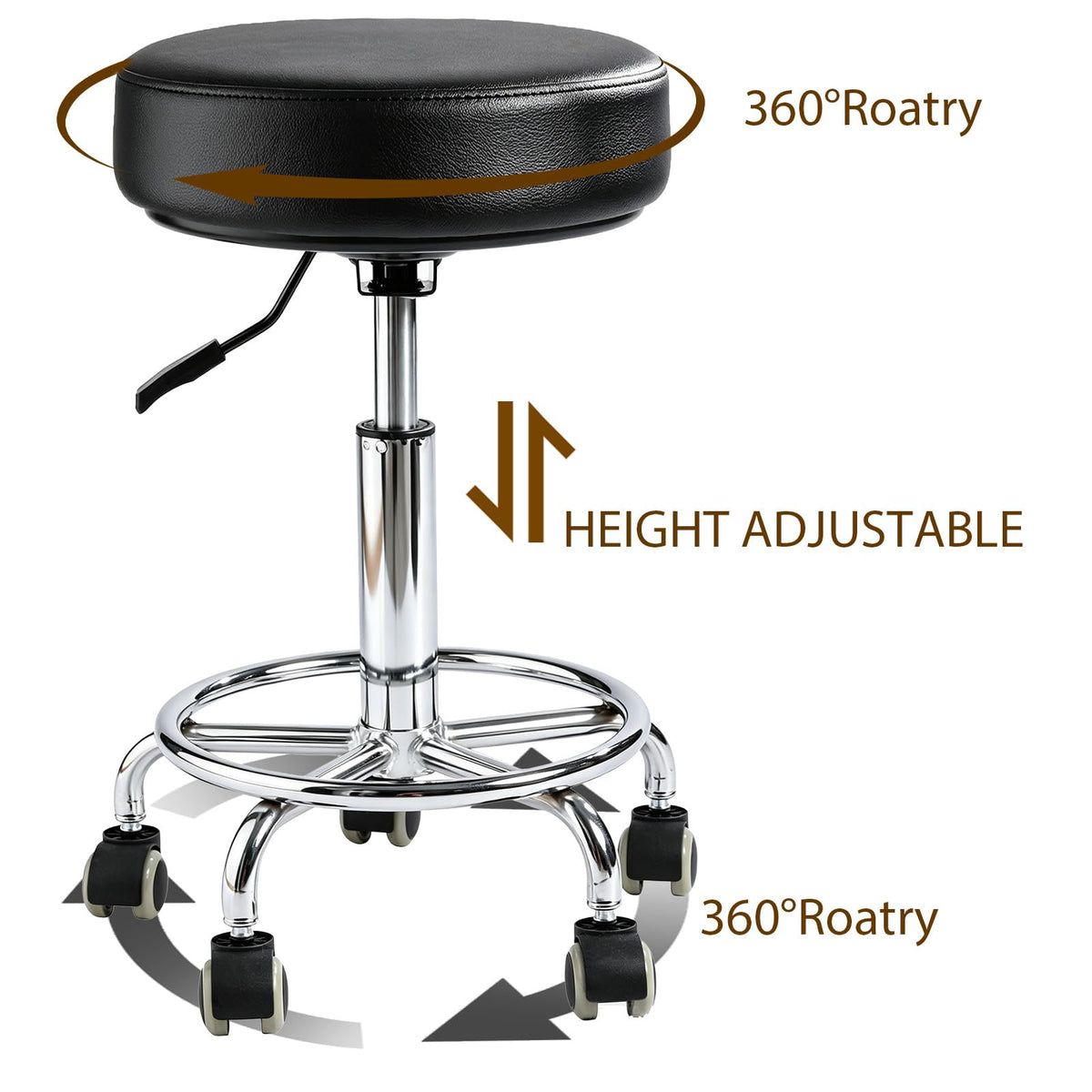 500lbs Heavy-Duty Adjustable Rolling Stool with Wheels & Foot pedal ring