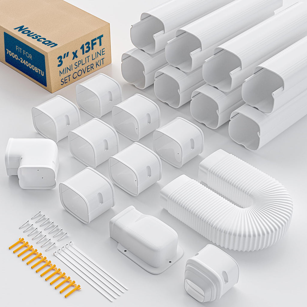 3" 13Ft Mini Split Line Set Cover, Decorative Line Hide Kit, White
