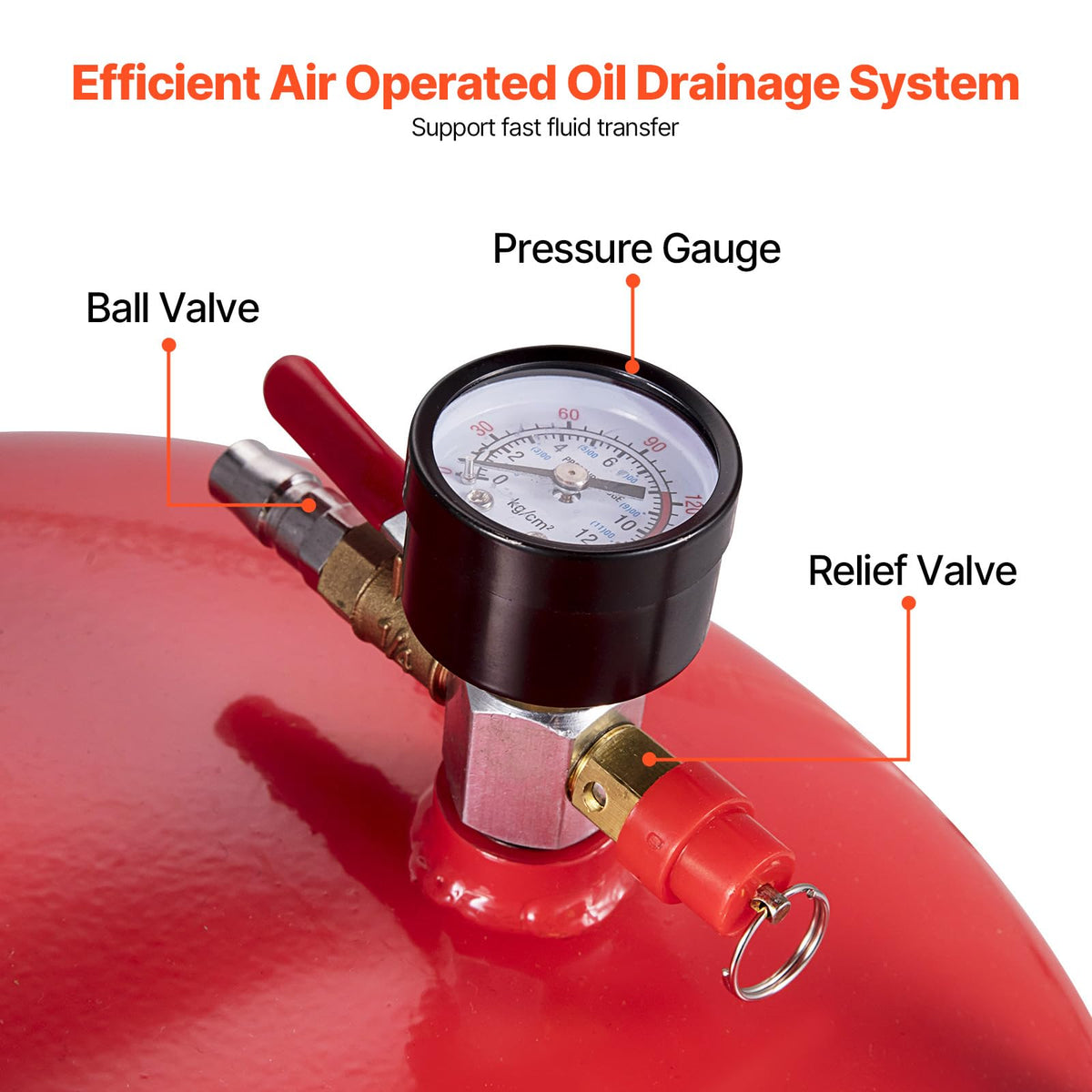 VEVOR 20-Gallon Waste Oil Drain Tank, Air Operated Portable Oil Drainer with Adjustable Funnel Height, Fluid Fuel Transfer Drainage with Wheels, Oil