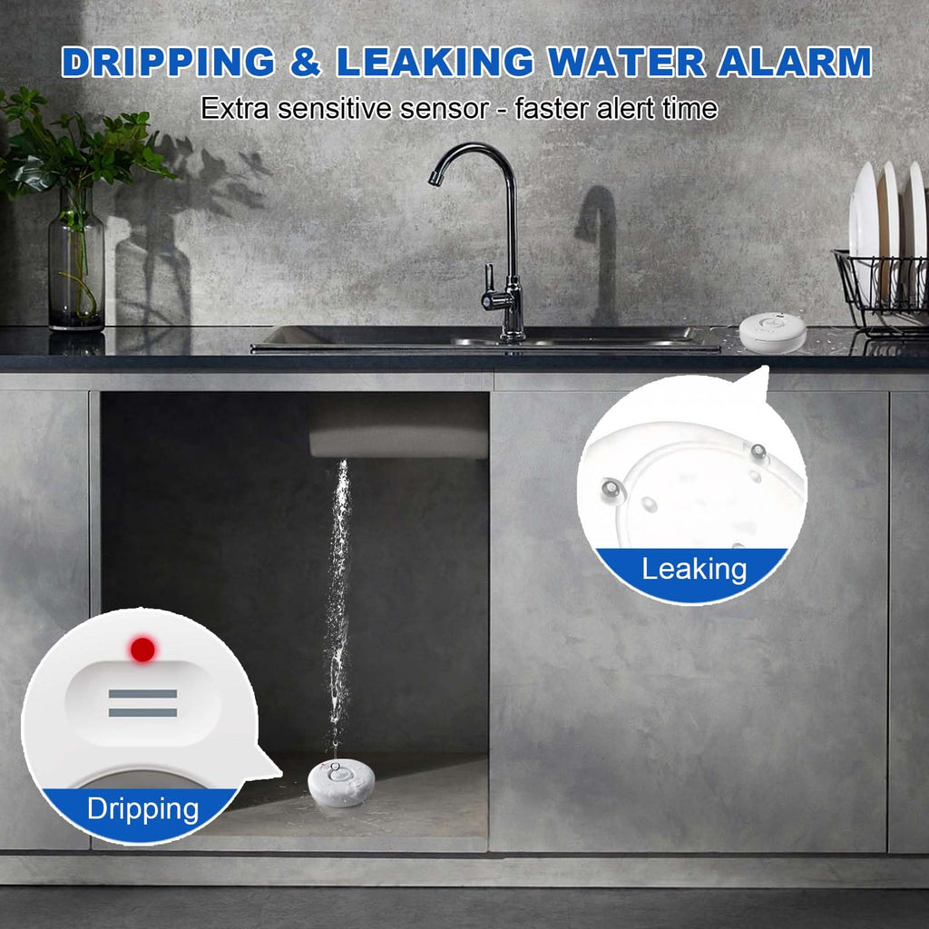 5 Pack Water Leak Alarm Detector, 0-120dB Adjustable, IP67