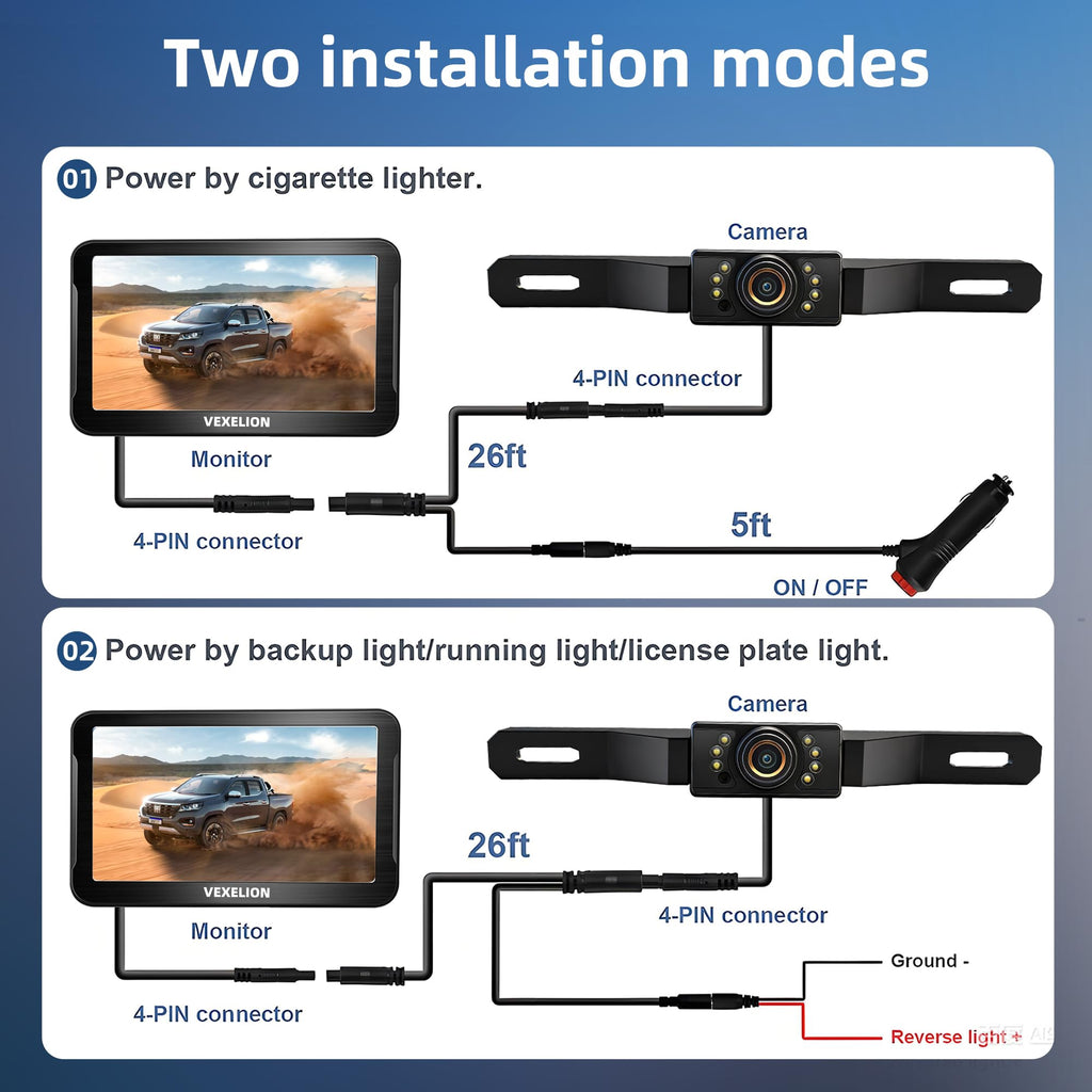 2K Backup Camera Kit, 7 Inch Monitor, Wired Zero-Lag, Night Vision