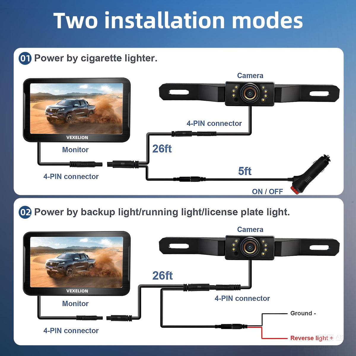 2K Backup Camera Kit, 7 Inch Monitor, Wired Zero-Lag, Night Vision