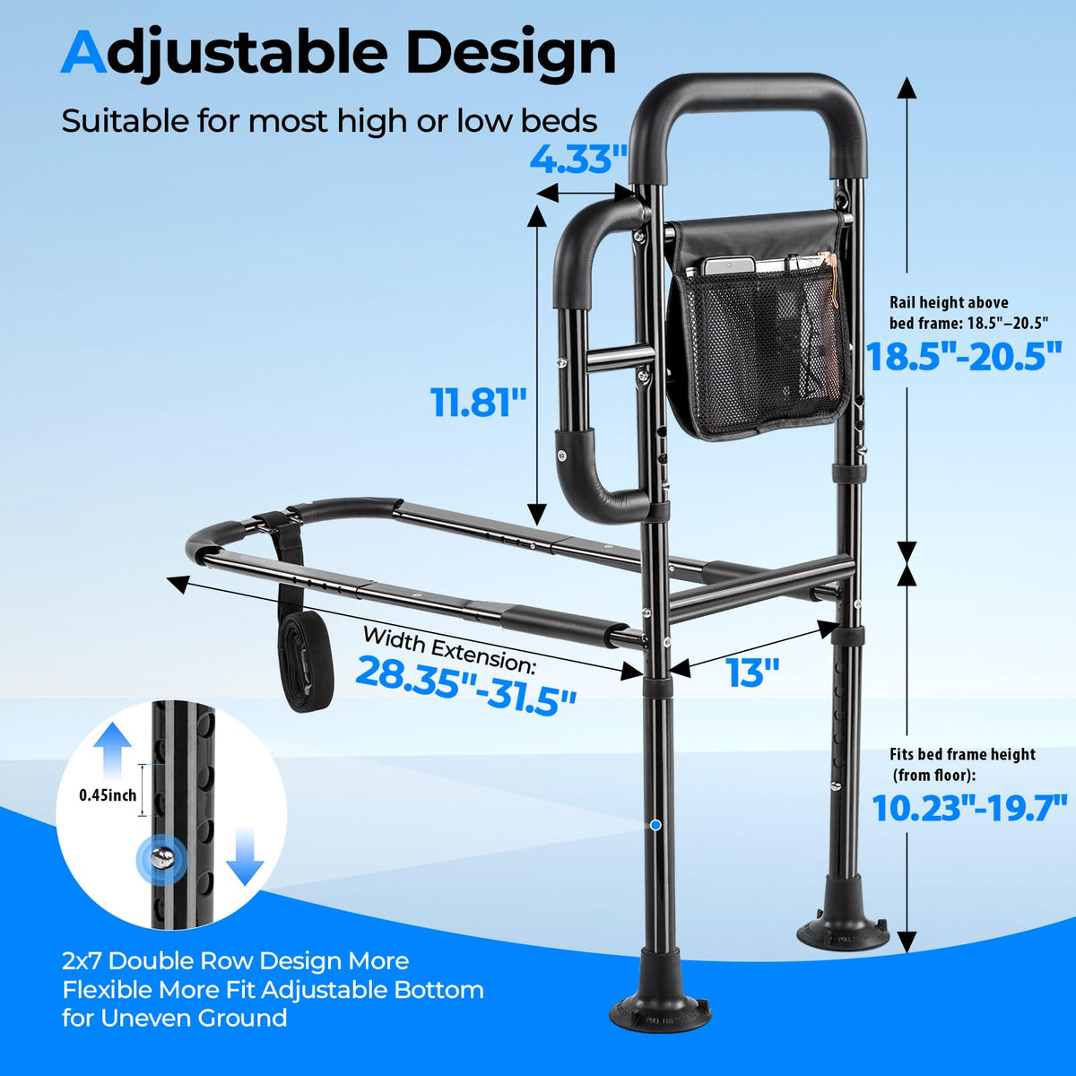 Bed Rails for Elderly Adults Safety, ASTM Tested 400 LBS Bed Assist Rail with Side Assist Handle, Ergonomic Foam Grip, Bed Cane for Seniors
