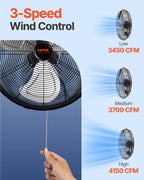VEVOR Wall Mount Fan, 18 Inch 4150 CFM, 3-speed Wall Mounted Metal Fan