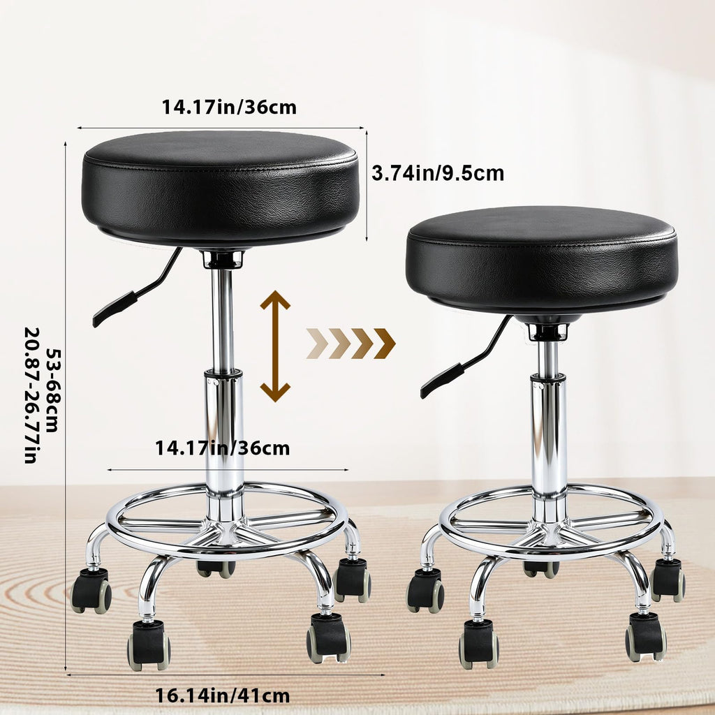 500lbs Heavy-Duty Adjustable Rolling Stool with Wheels & Foot pedal ring
