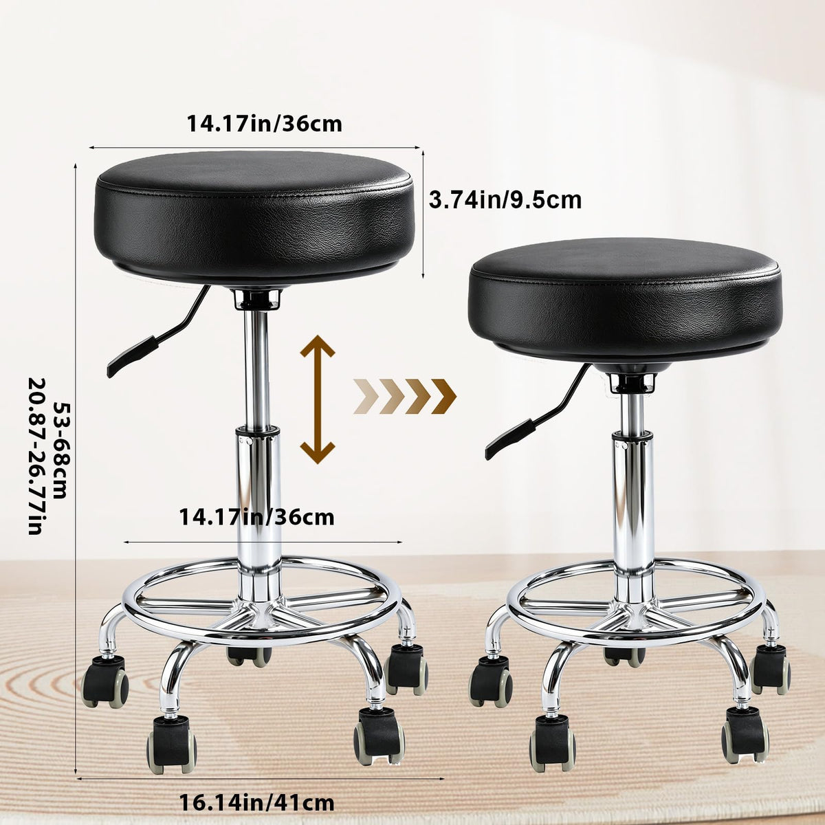 500lbs Heavy-Duty Adjustable Rolling Stool with Wheels & Foot pedal ring