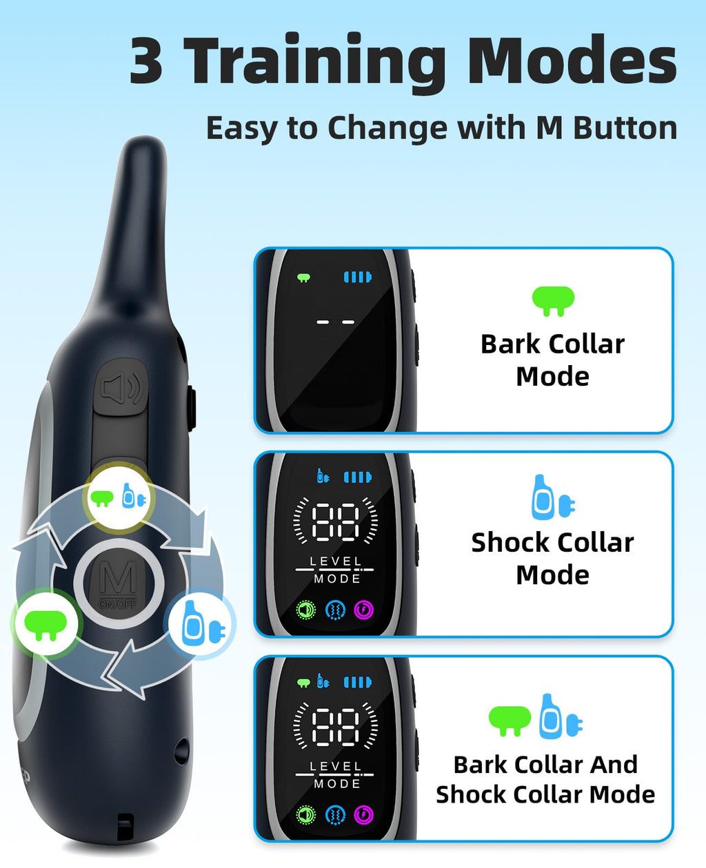2-in-1 Dog Shock Collar and Bark Collar for Dogs – 3300FT Dog Training Collar with Remote, IP67 Waterproof e Collar with Anti