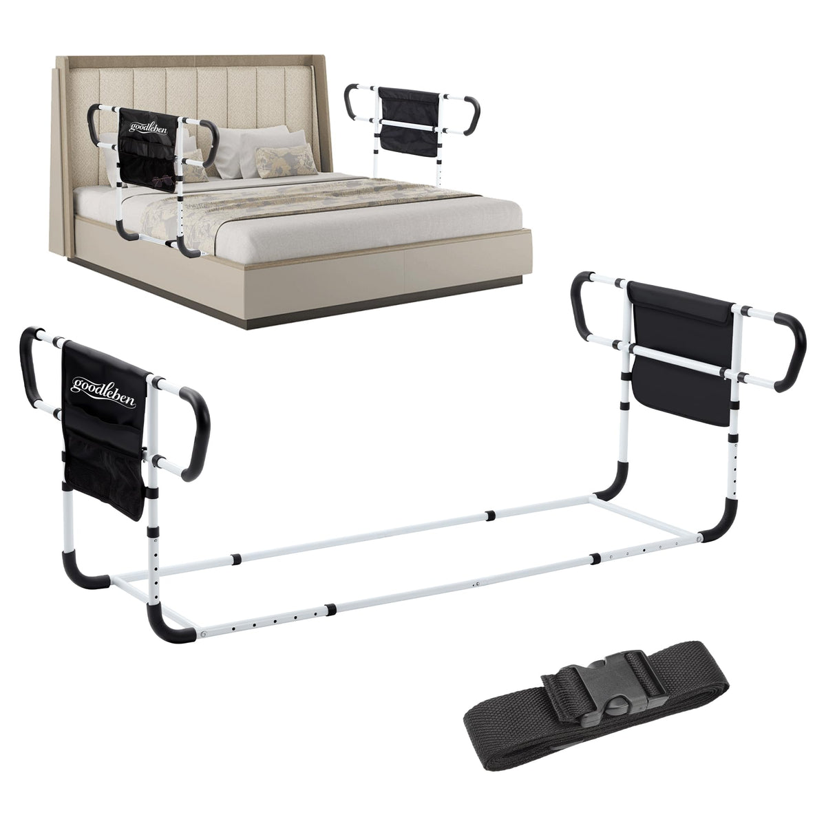 Double Bed Rail for Elderly Adults Safety, Adjustable Bed Assist Rail, Dual Side Bed Rail for Seniors Safety, Under Mattress Bed Guard Rail for Fall