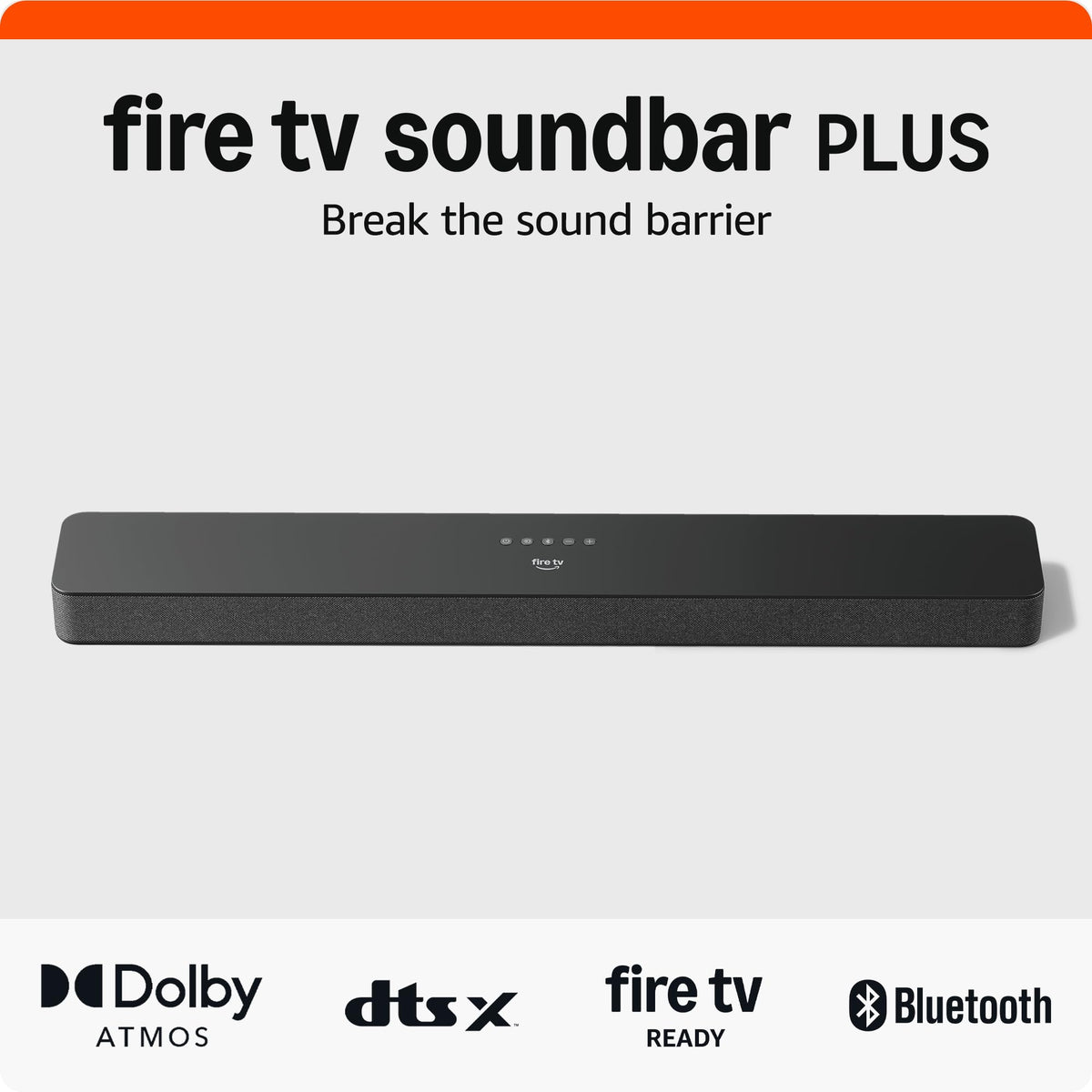 Fire TV Soundbar Plus (newest model) with built-in subwoofer, 3.1 channel, Dolby Atmos, clear dialogue