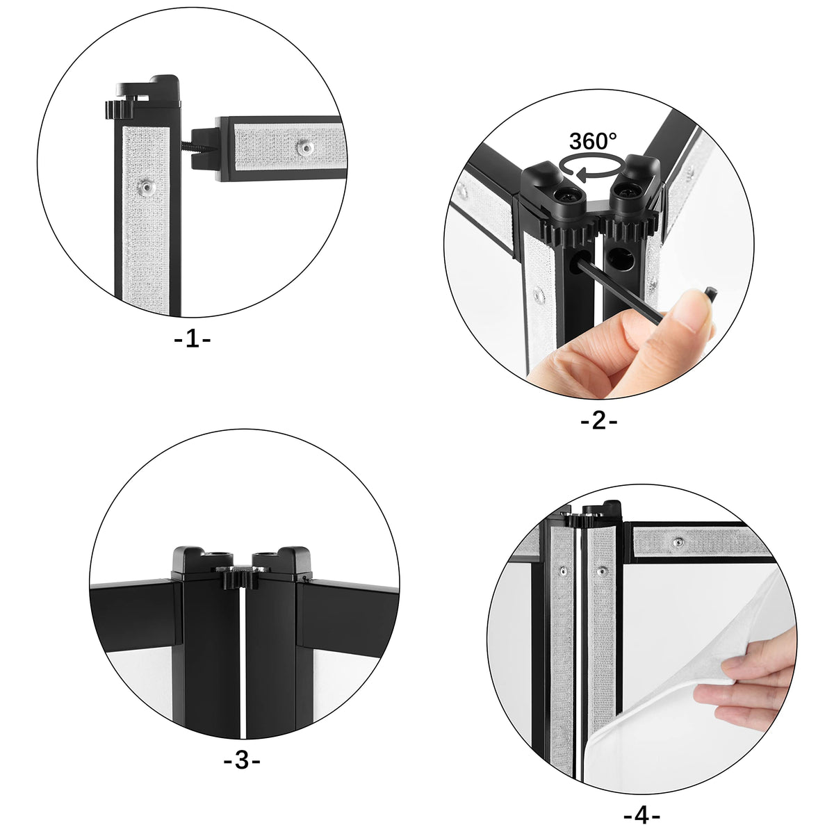 PRORECK DJ Foldable Facade Portable Event Booth Panels 4 Detachable Black Metal Frame Projector Display Scrim Panel with Carry Bag (white) PF-33