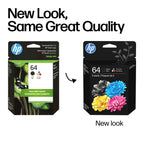 HP 64 Black & Tri-Color Ink Cartridges Printers (Combo Pack) | Works with Printer Series: Inspire 7950e; Envy Photo 6200, 7100, 7800; Tango