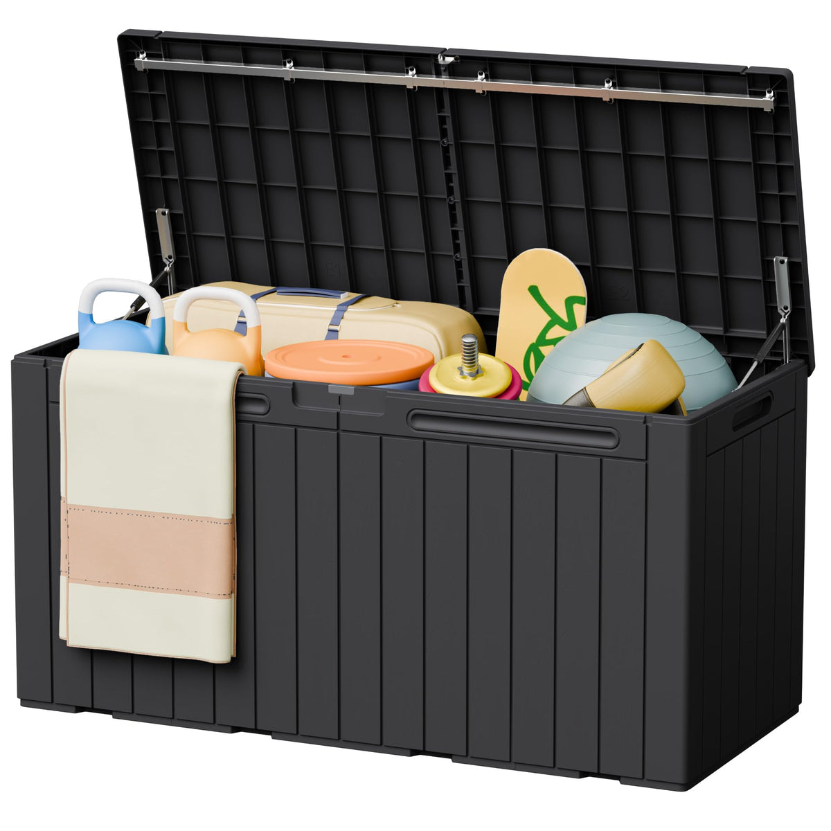 Greesum 110 Gallon Outdoor Storage Box with Lockable Lid, Dark Black