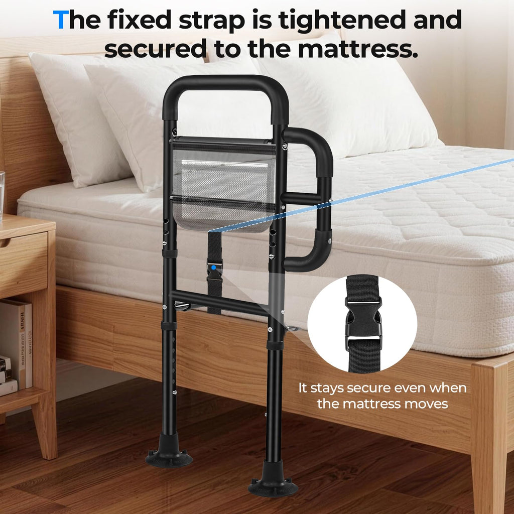 Bed Rails for Elderly Adults Safety, ASTM Tested 400 LBS Bed Assist Rail with Side Assist Handle, Ergonomic Foam Grip, Bed Cane for Seniors