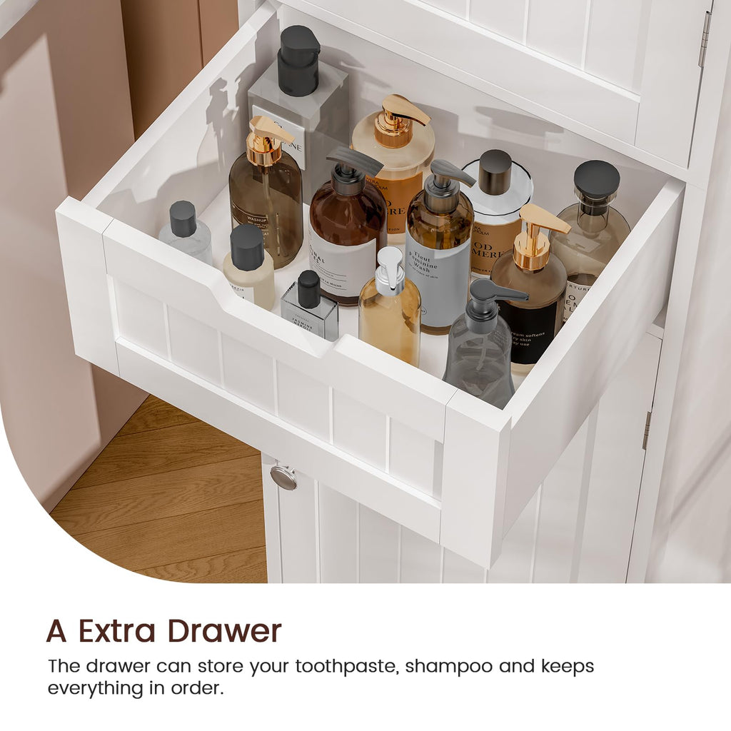 Iwell 66.9" Tall Bathroom Storage Cabinet with 2 Doors & 1 Drawer, Narrow Storage Cabinet with Adjustable Shelves, Floor Cabinet for Bathroom, Living