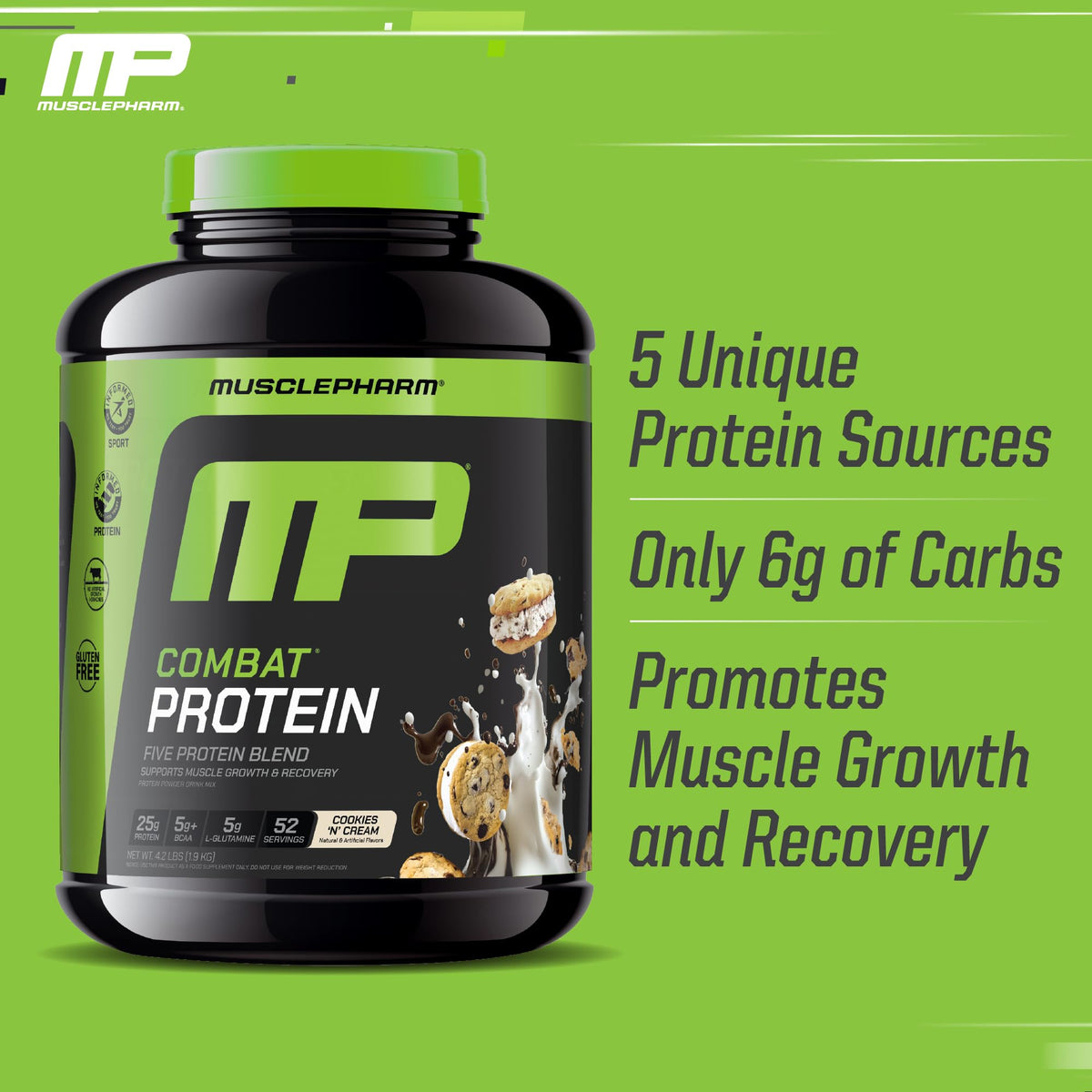 Muscle Pharm Combat Protein Powder | Cookies N Cream - 4.2 lb