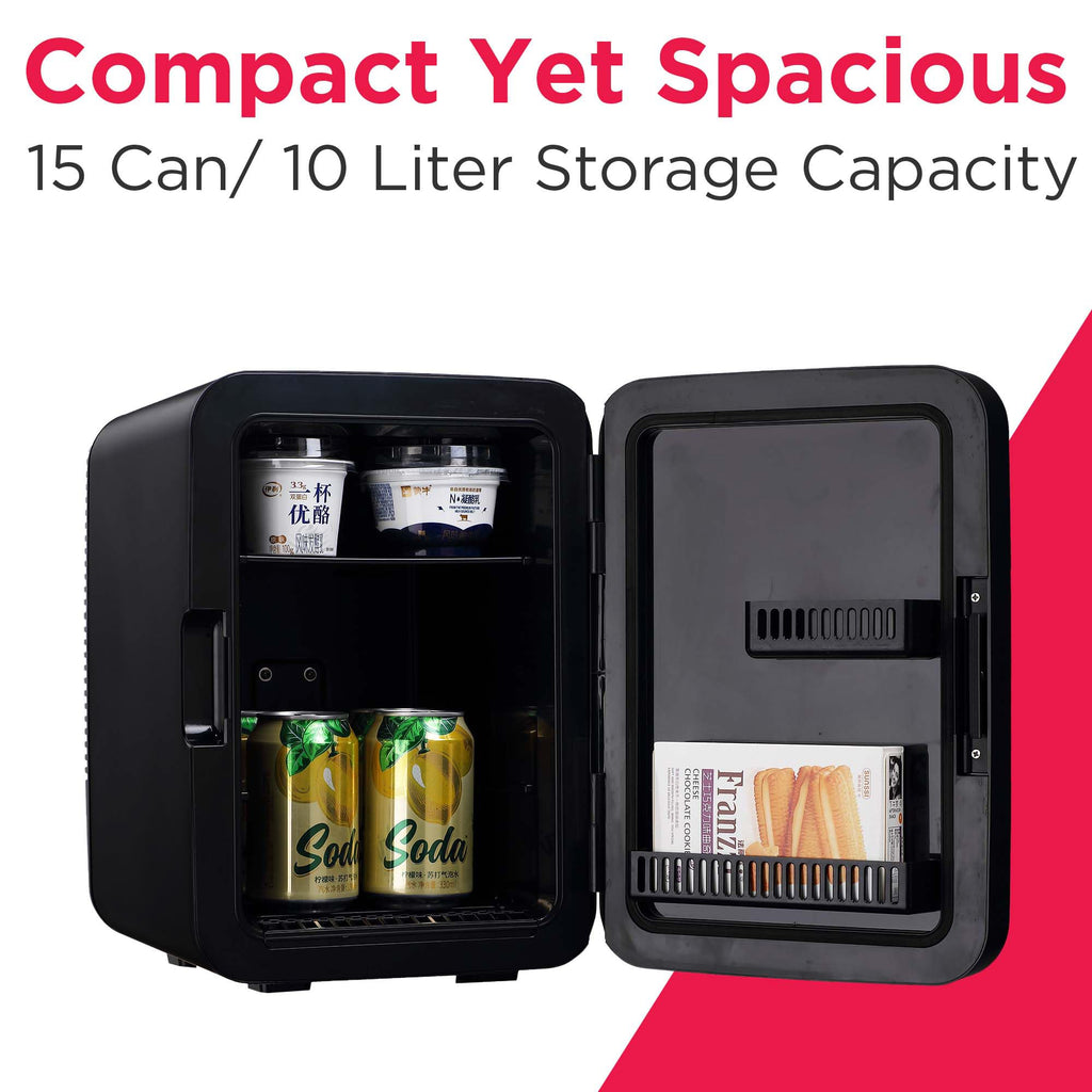 Frigidaire Mini Personal Fridge Cooler, Countertop, Holds Up to 10L/15 Cans, Brushed Black Stainless Rugged Design, Portable for Skincare, Makeup