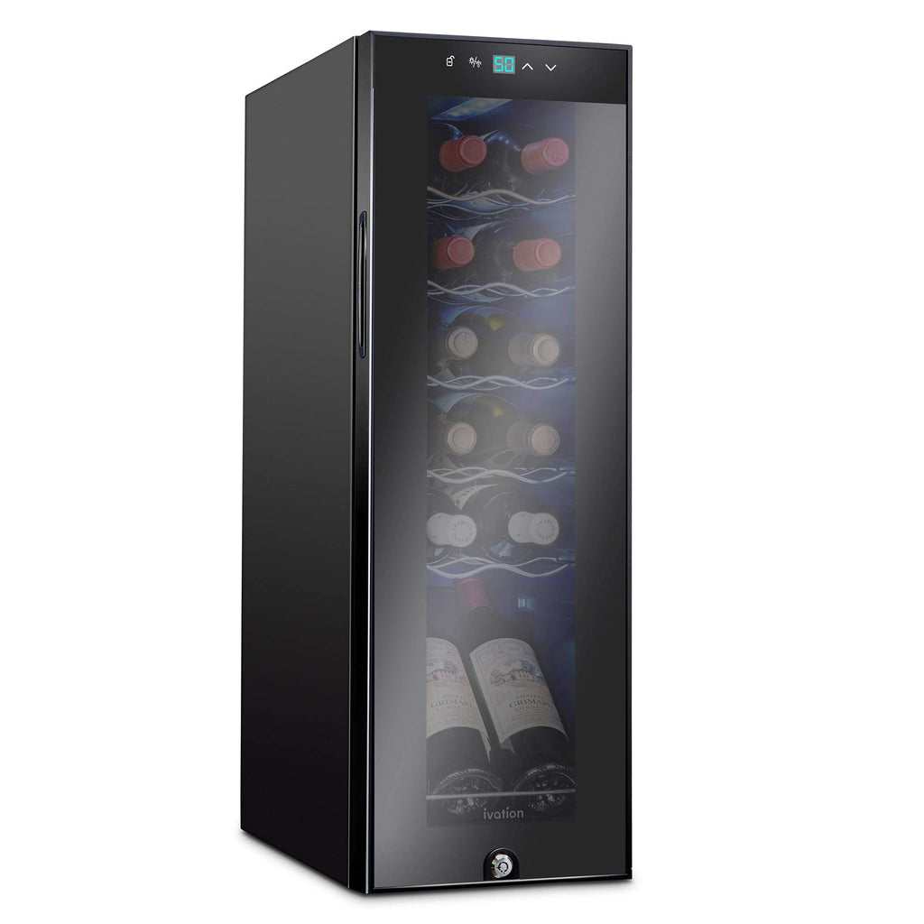 Ivation 12 Bottle Compressor Wine Cooler, Freestanding Fridge w/Lock, Black