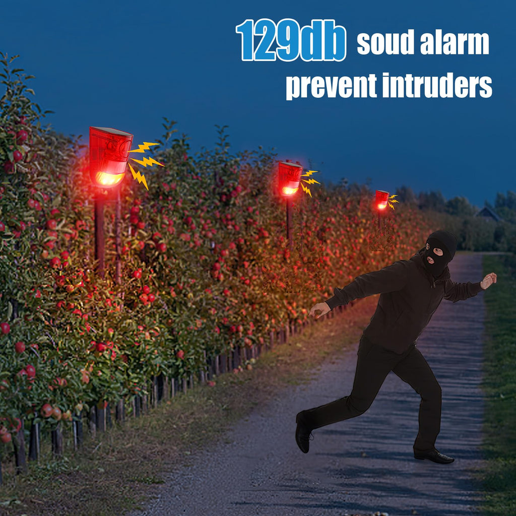 Qualirey 2 Pack Solar Motion Sensor Alarm 129db Outdoor Strobe Light,Red