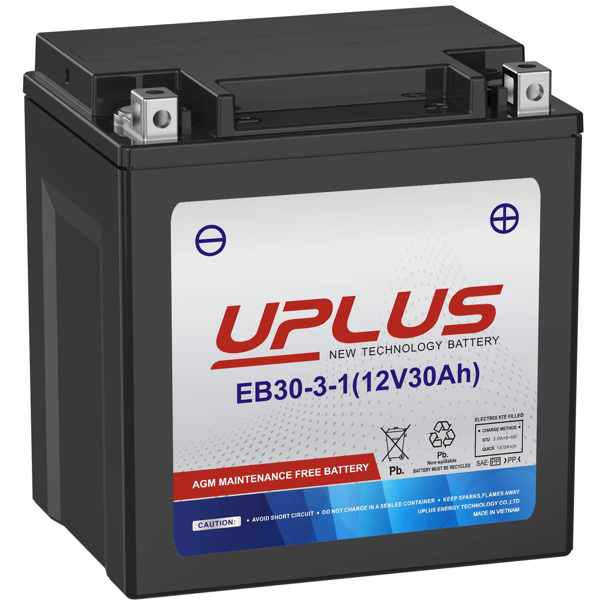 UPLUS YTX30L-BS Motorcycle Battery, YIX30L-BS Replacement Maintenance Free & High Performance, EB30-3-1 AGM Batteries ETX30L UTV Snowmobile ATV