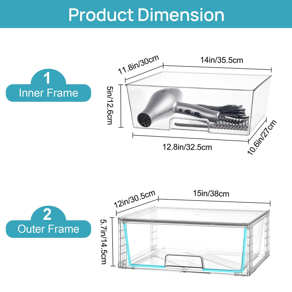 Vtopmart 2 Pack Large Clear Stackable Plastic Storage Drawers for Closet
