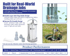 Green Expert 1HP Submersible Sump Pump, 4000GPH Full 304 Stainless Steel Manual Utility Pump with Adapter Kit, Oil-Free Top Discharge Water Removal