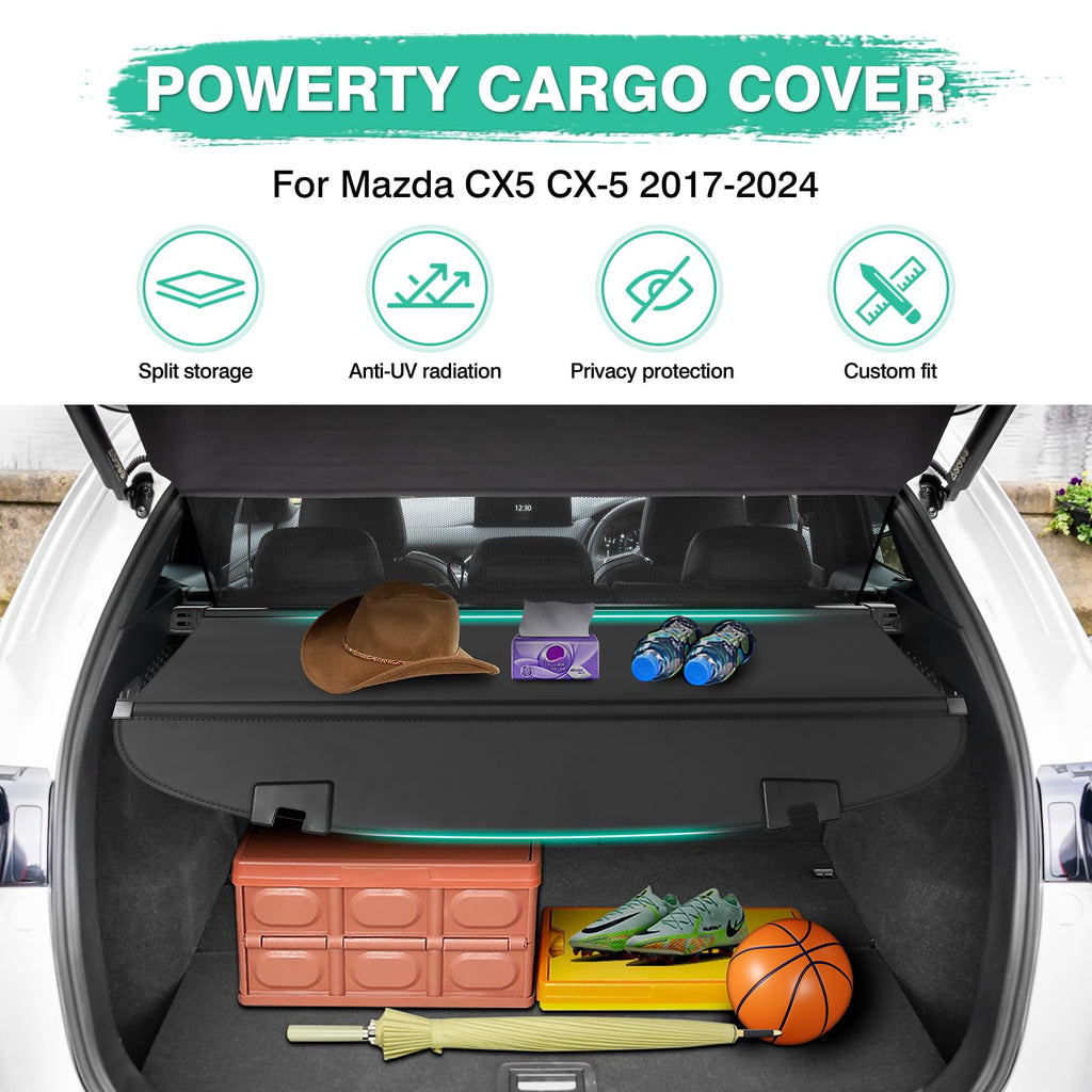 Powerty Cargo Cover for Mazda CX5 CX-5 2017-2024 2025 Accessories, Canvas