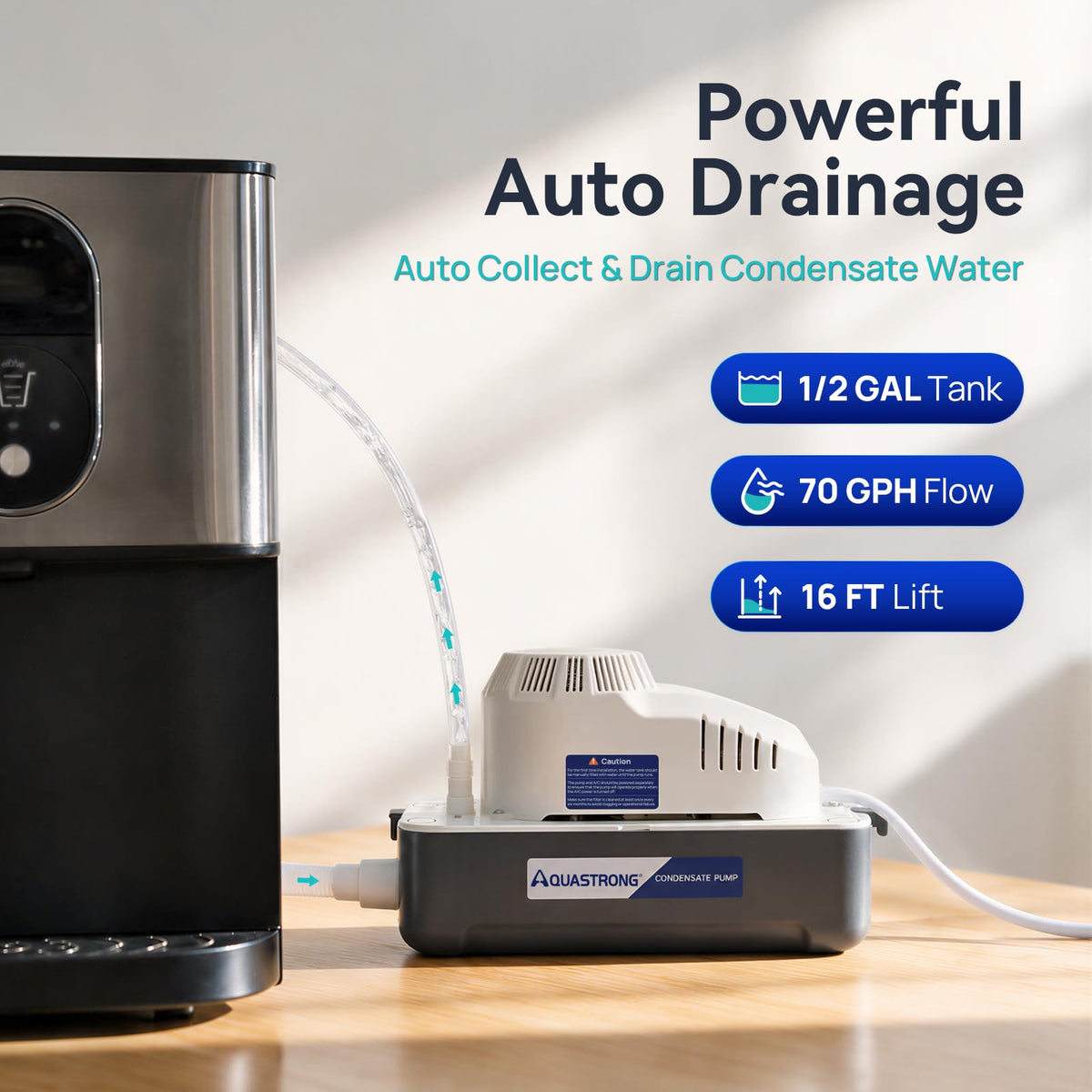 Aquastrong 115V 70GPH HVAC Condensate Pump, AC Condensate Remove Pump with Automatic Safety Switch & & 19.7ft Tubing for Air Conditioner, Furnace