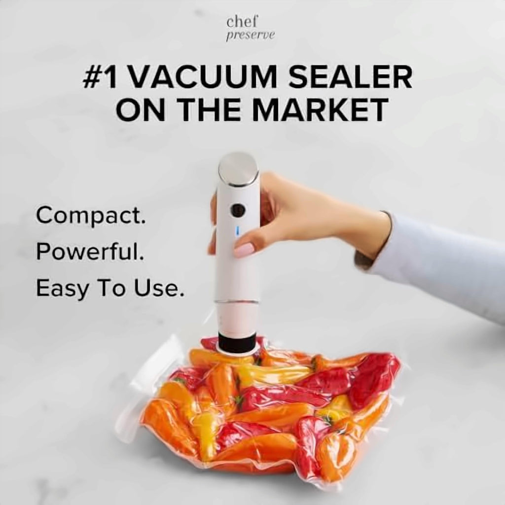Chef Preserve Compact Vacuum Sealer for Food (Vacuum Sealer Machine + 20 Reusable Vacuum Bags) Powerful Handheld Vacuum Sealer Machine, Seal Meal