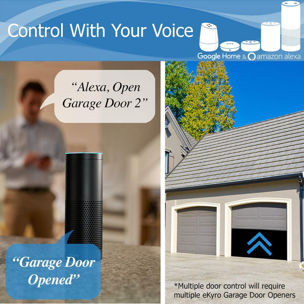 eKyro Smart Garage Door Opener - Universal WiFi Remote Controller Compatible with Alexa, Google Home, iPhone, Siri, Android, Door Left Open Alert