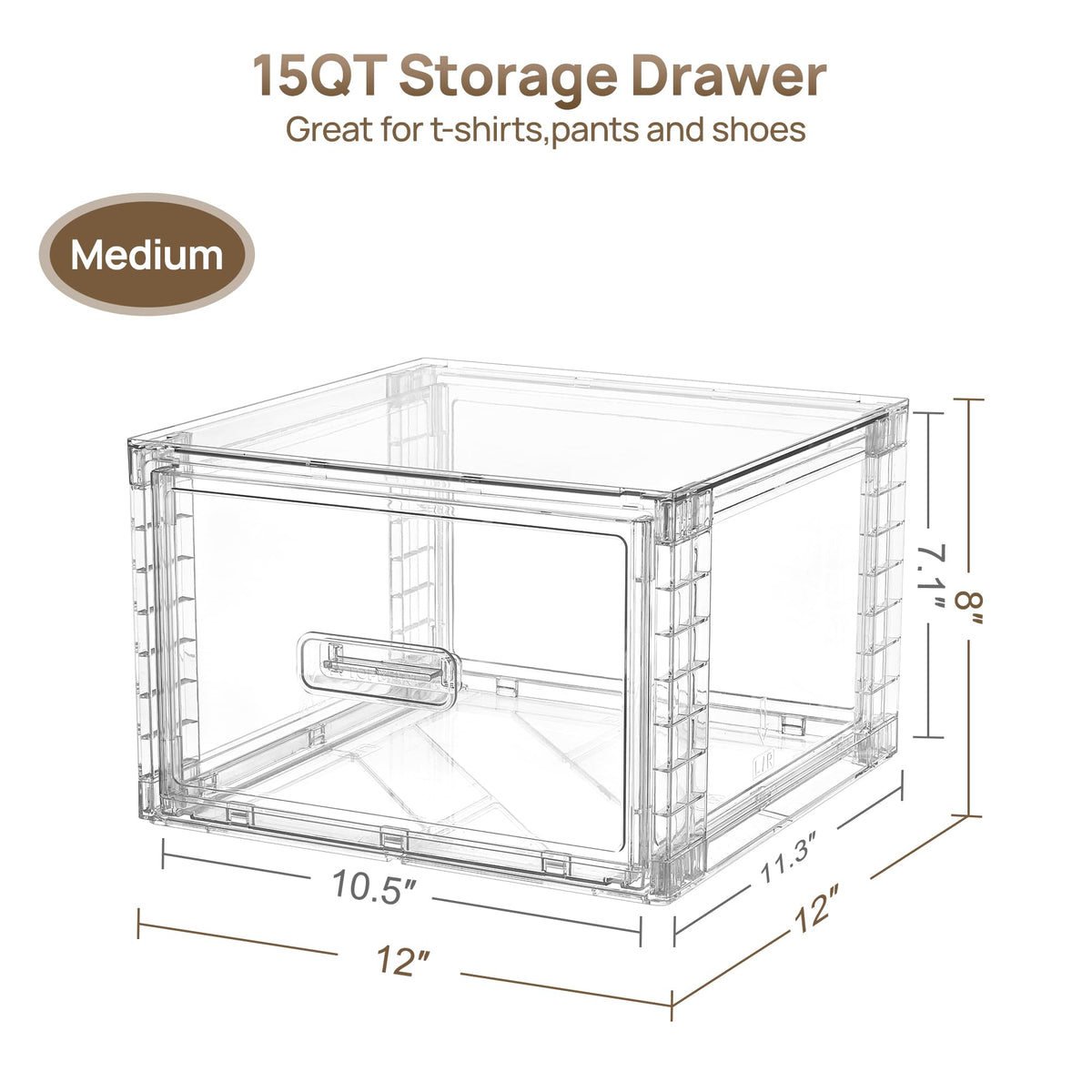 Vtopmart 4 Pack Clear Stackable Closet Storage Drawers 15QT, Medium
