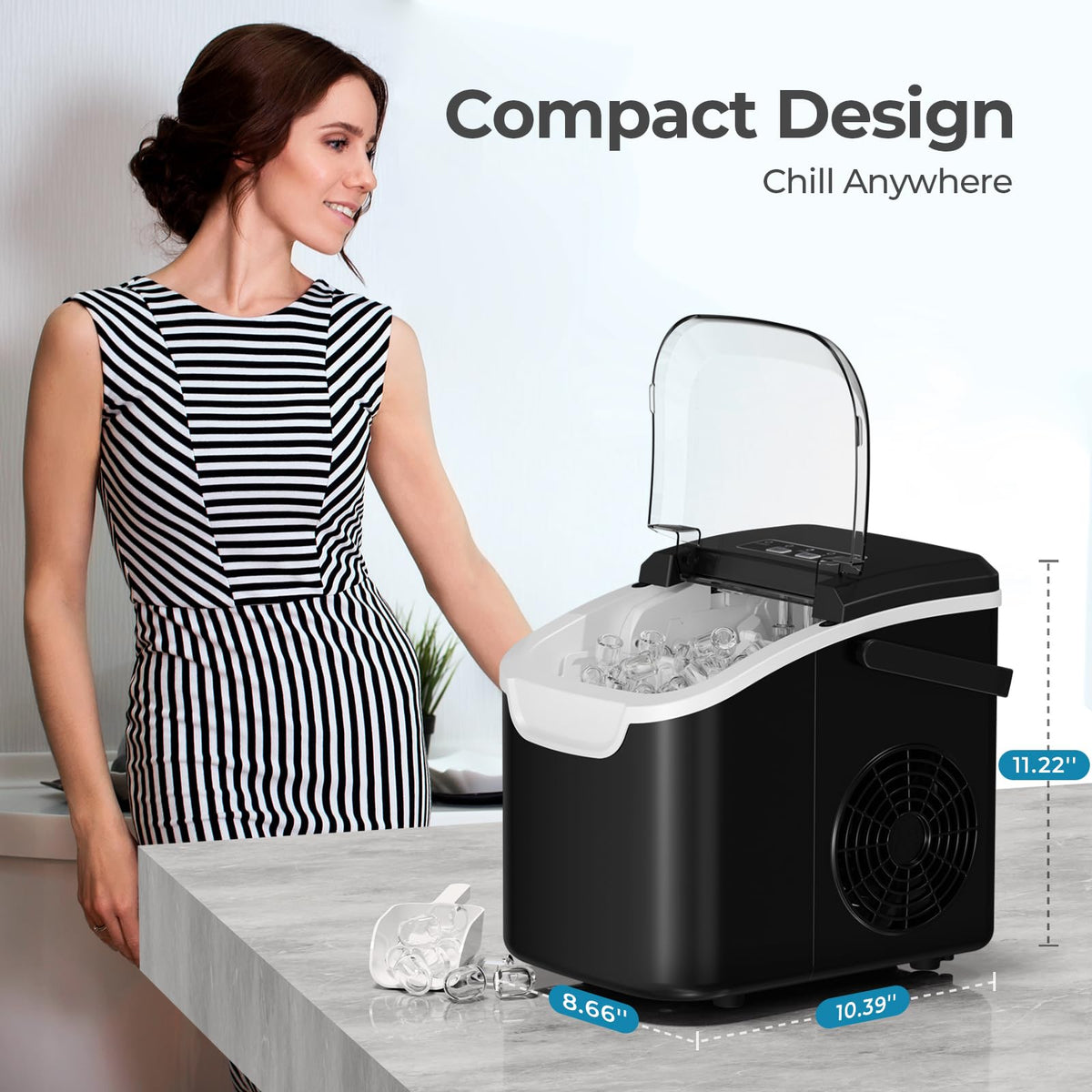Antarctic Star Countertop Ice Maker Machine, 26Lbs/Day Fastest 6‑Min Ice