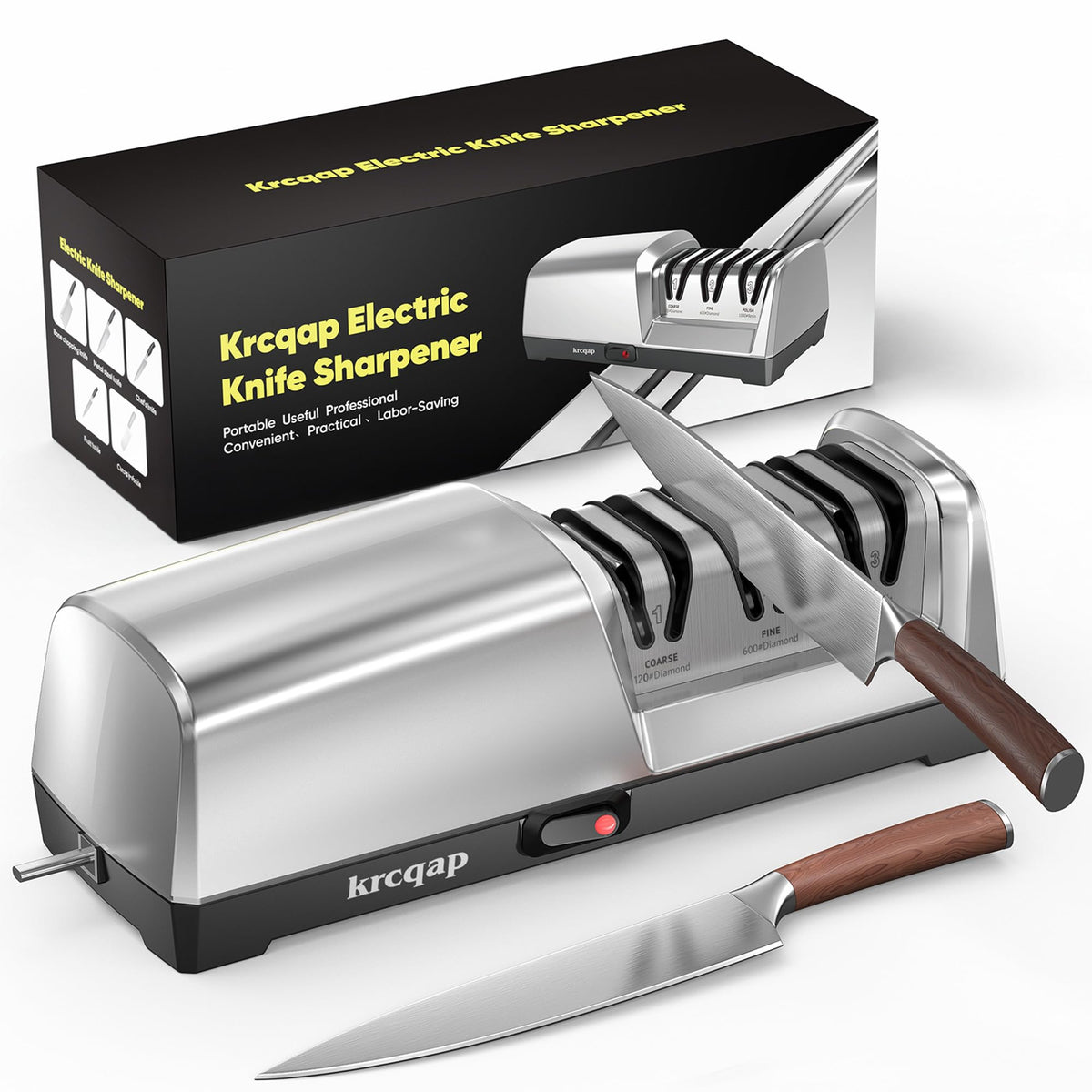Electric Knife Sharpener for Kitchen Knives, 3-Stage, Fast, Repair, Polish