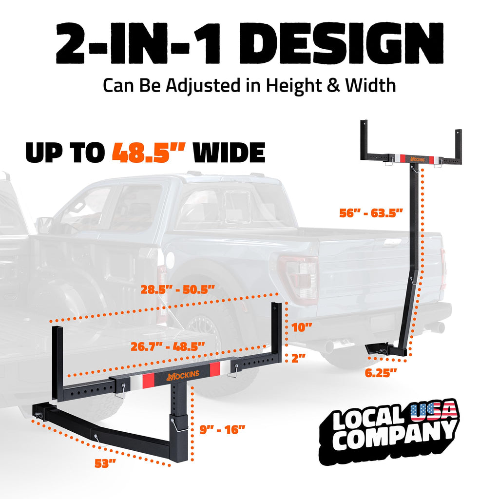 Mockins 2-in-1 All-Weather 750 Lbs Capacity Truck Bed Extender Hitch Mount