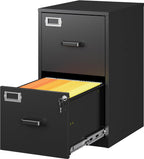 2 Drawer File Cabinet with Lock,Narrow Vertical Filing Cabinet,Under Desk File Cabinets,Black Metal File Cabinets for Home Office,Fit Letter/A4/Legal