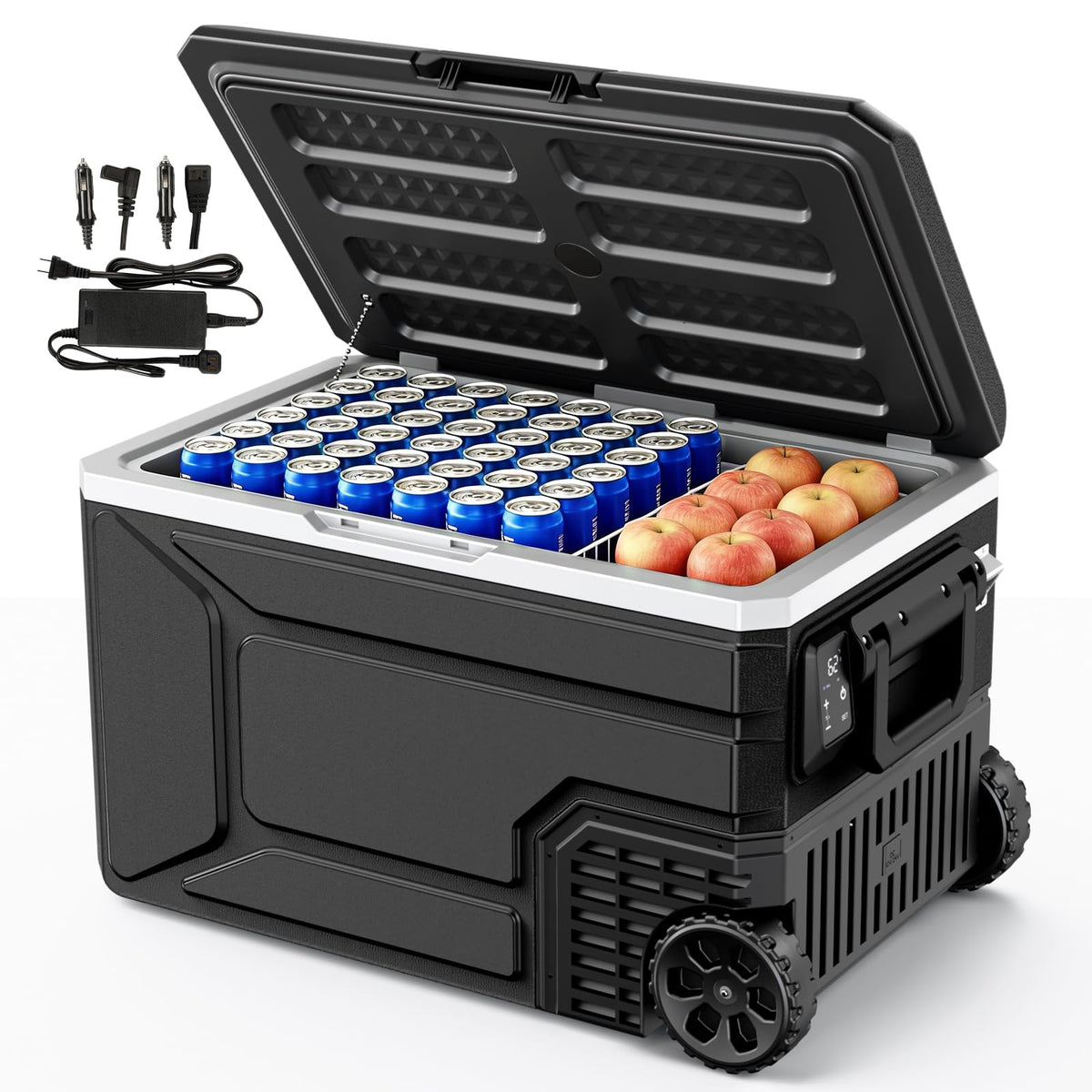 12V Refrigerator Electric Cooler 68QT for Car&Camping with Wheels,Black