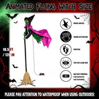 Halloween Decorations Outdoor – 10.5FT Animated Hovering Witch Animatronics with Sound & Footpad Activation – Spooky Flying Witch on Broom Decor for