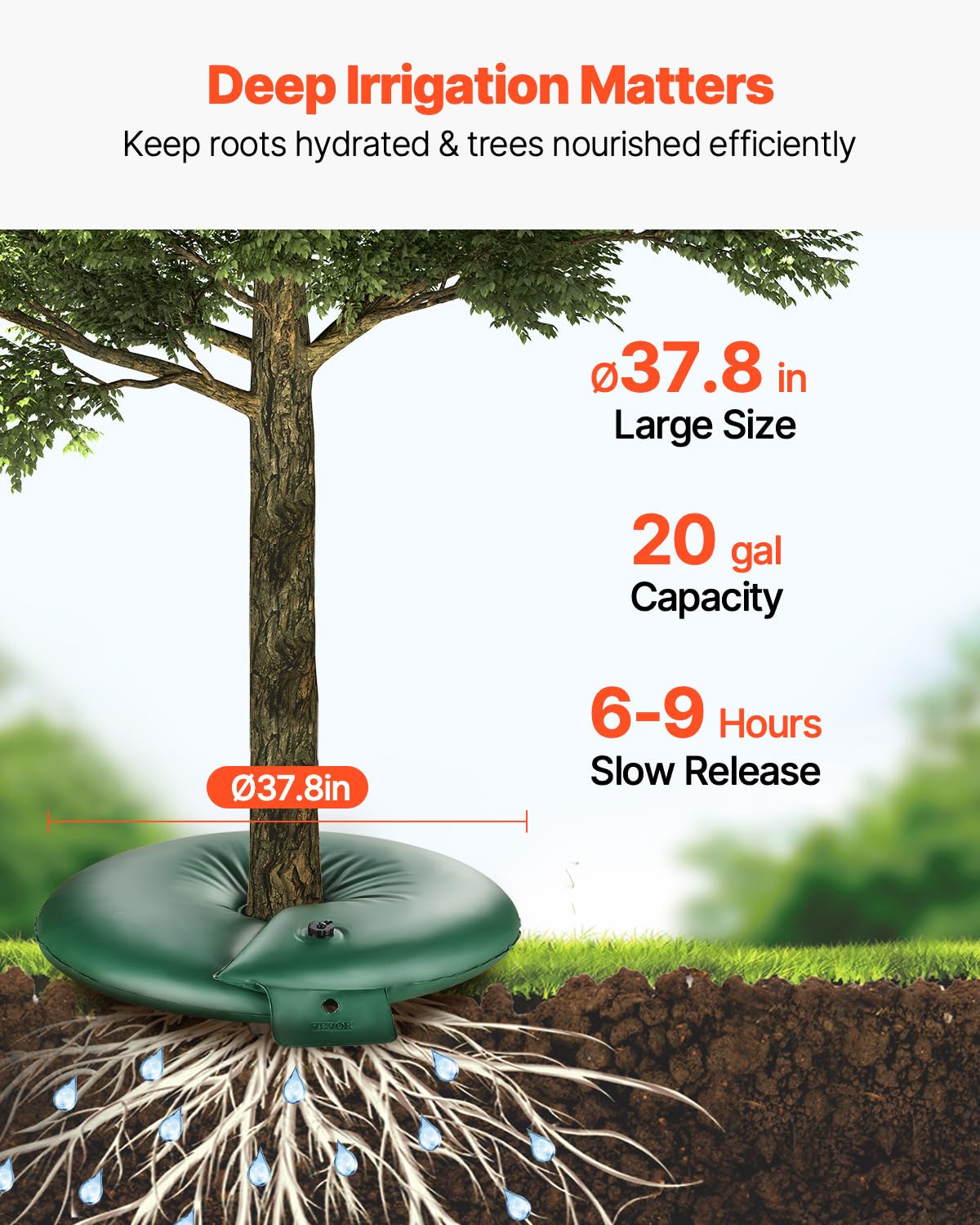 VEVOR Tree Watering Bag Slow Release, 4 Pack 20 Gallons Tree Watering Bags/Ring, Reusable Refillable Tree Irrigation Ring Water Bags, Heavy Duty
