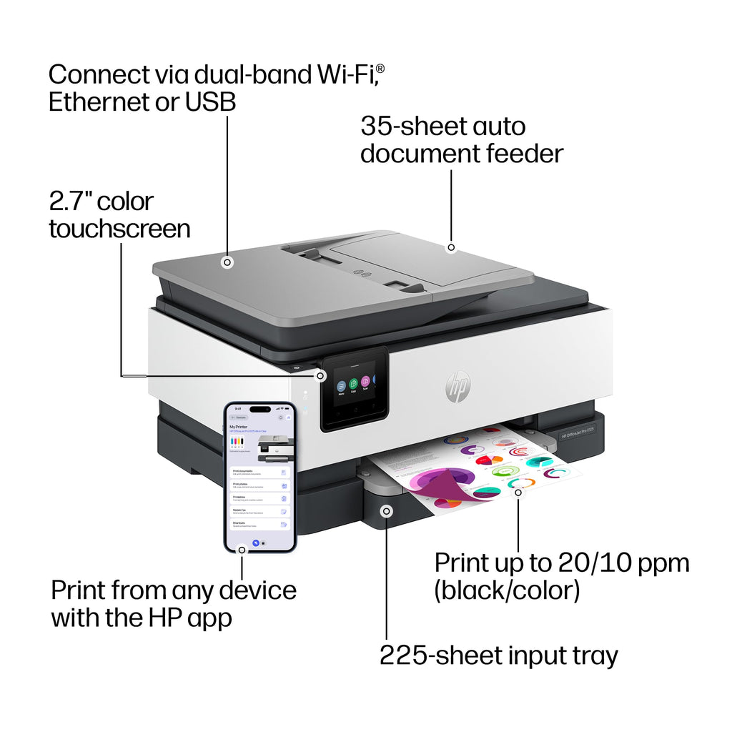 HP OfficeJet Pro 8125 Wireless All-in-One Color Inkjet Printer, Print, Scan, Copy, ADF, Duplex Printing Best-for-Home Office, 3 Month Trial of